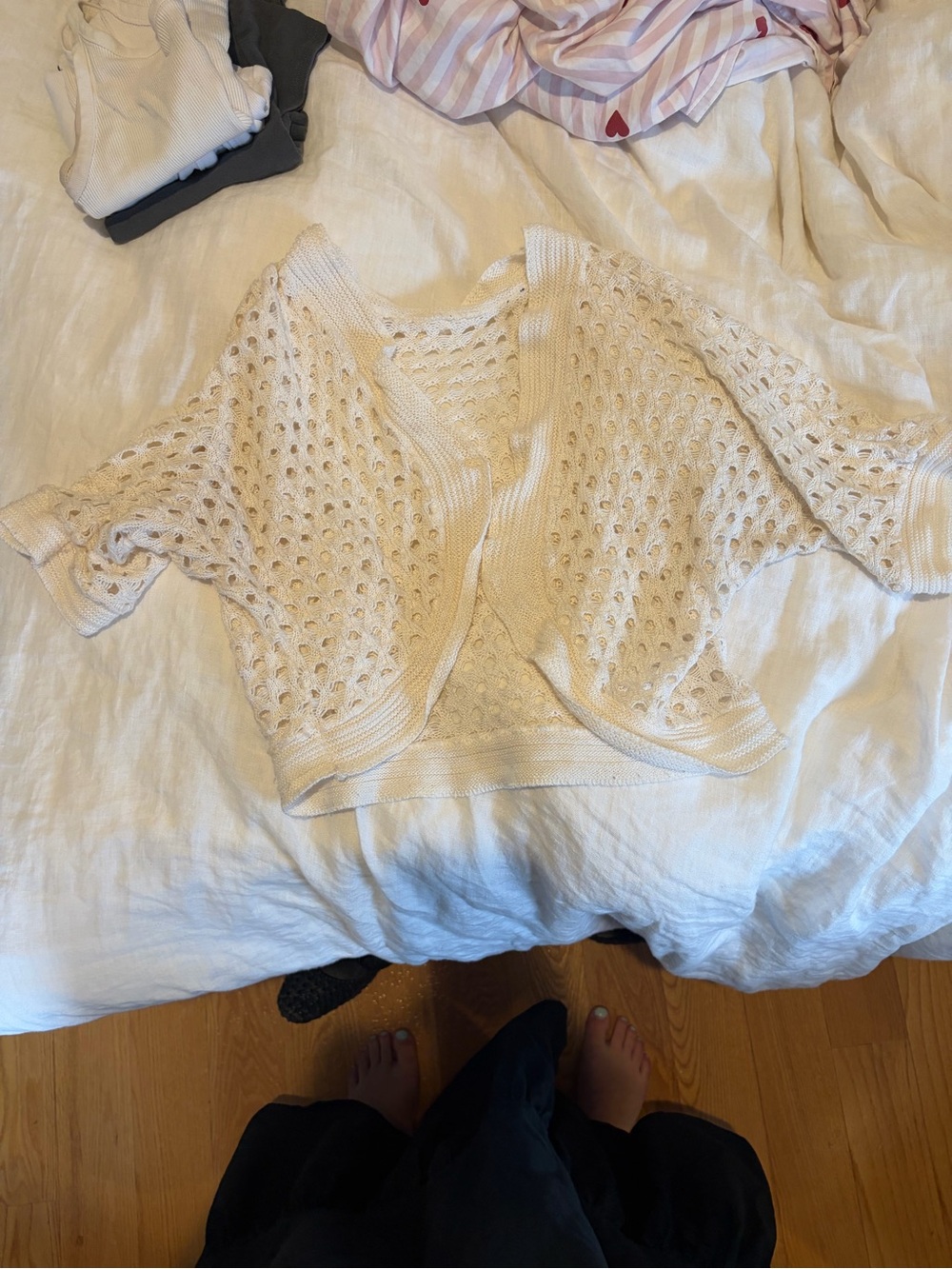 Women's Open-Knit Cropped shrug Sweater - Cream